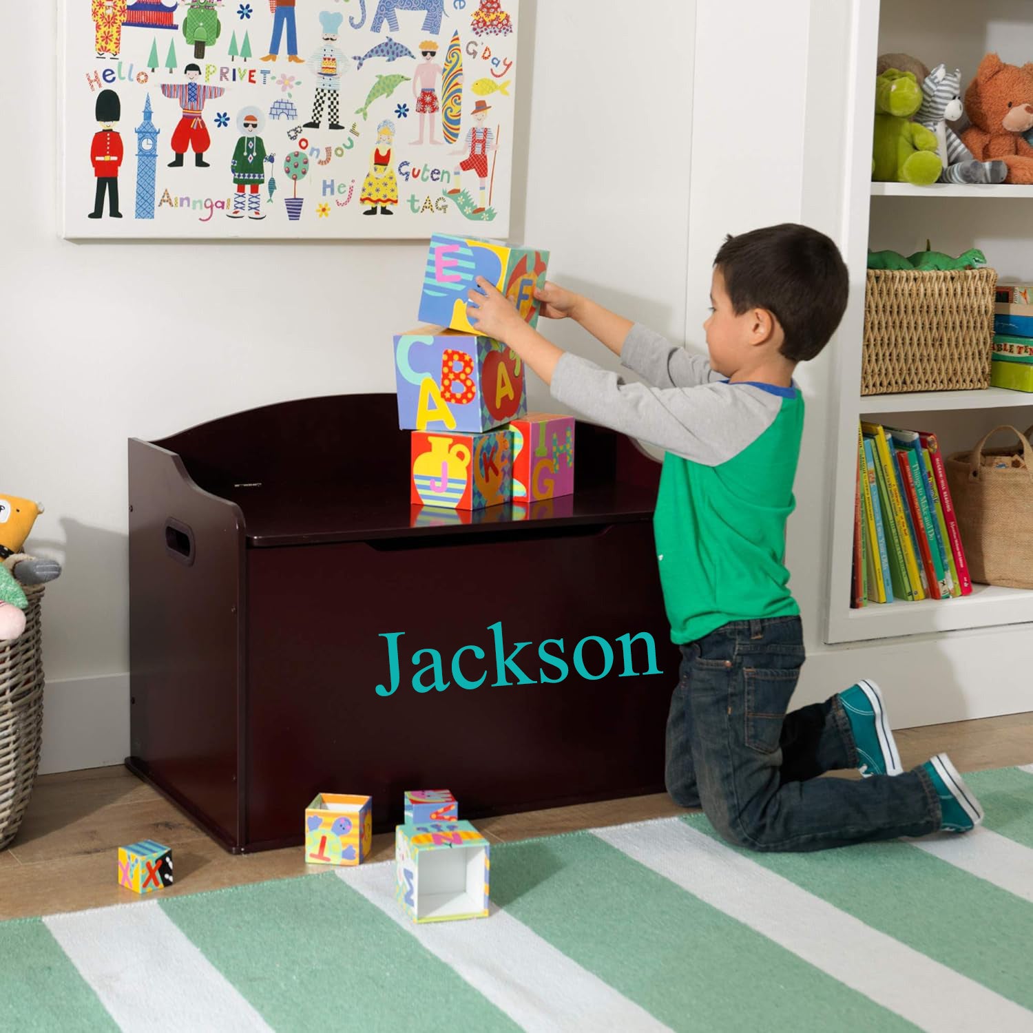 Personalized Wooden Austin Toy Box Bench